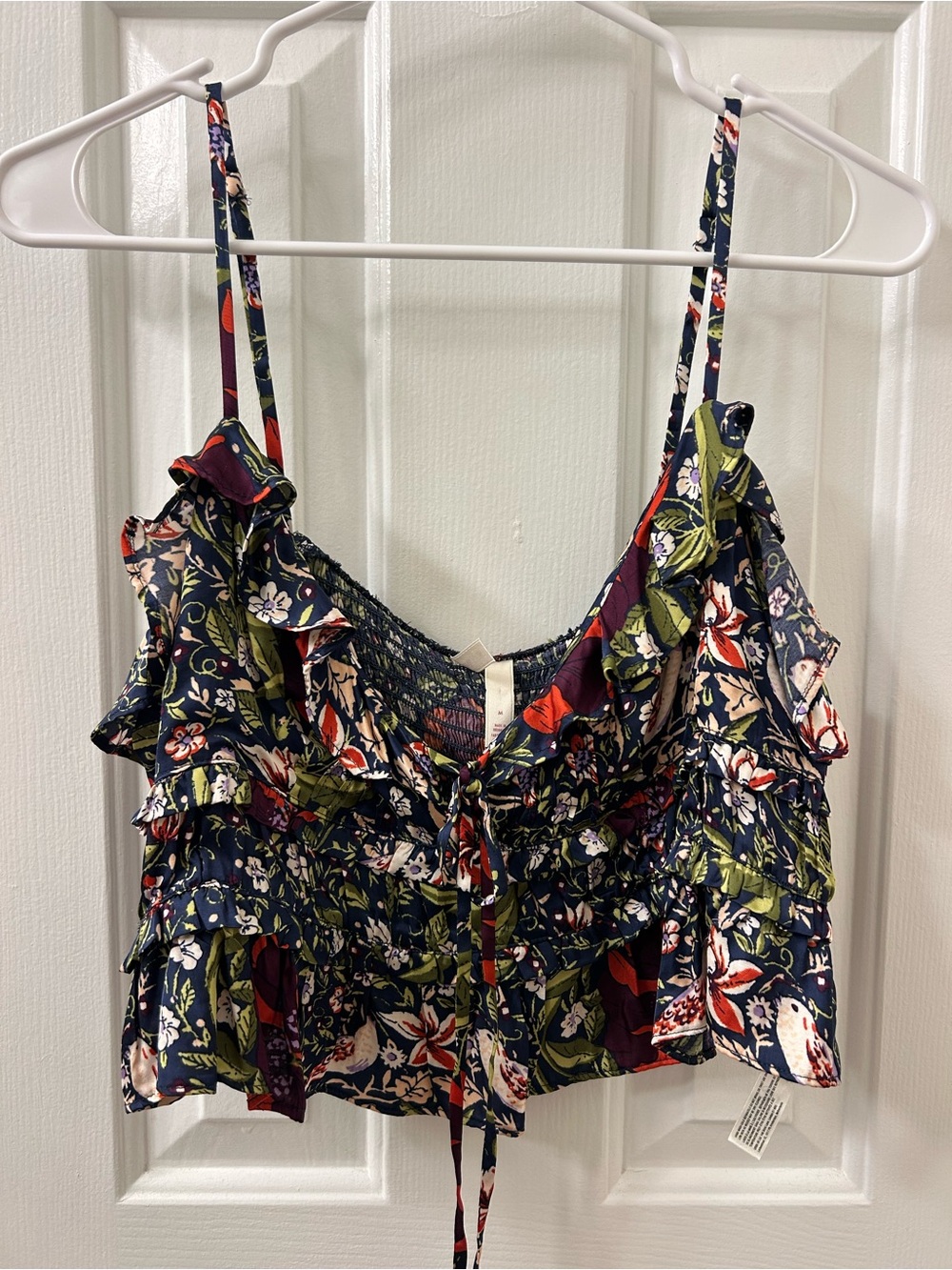 Anthropologie Lyrebird Navy Multi Floral Ruffle Tank